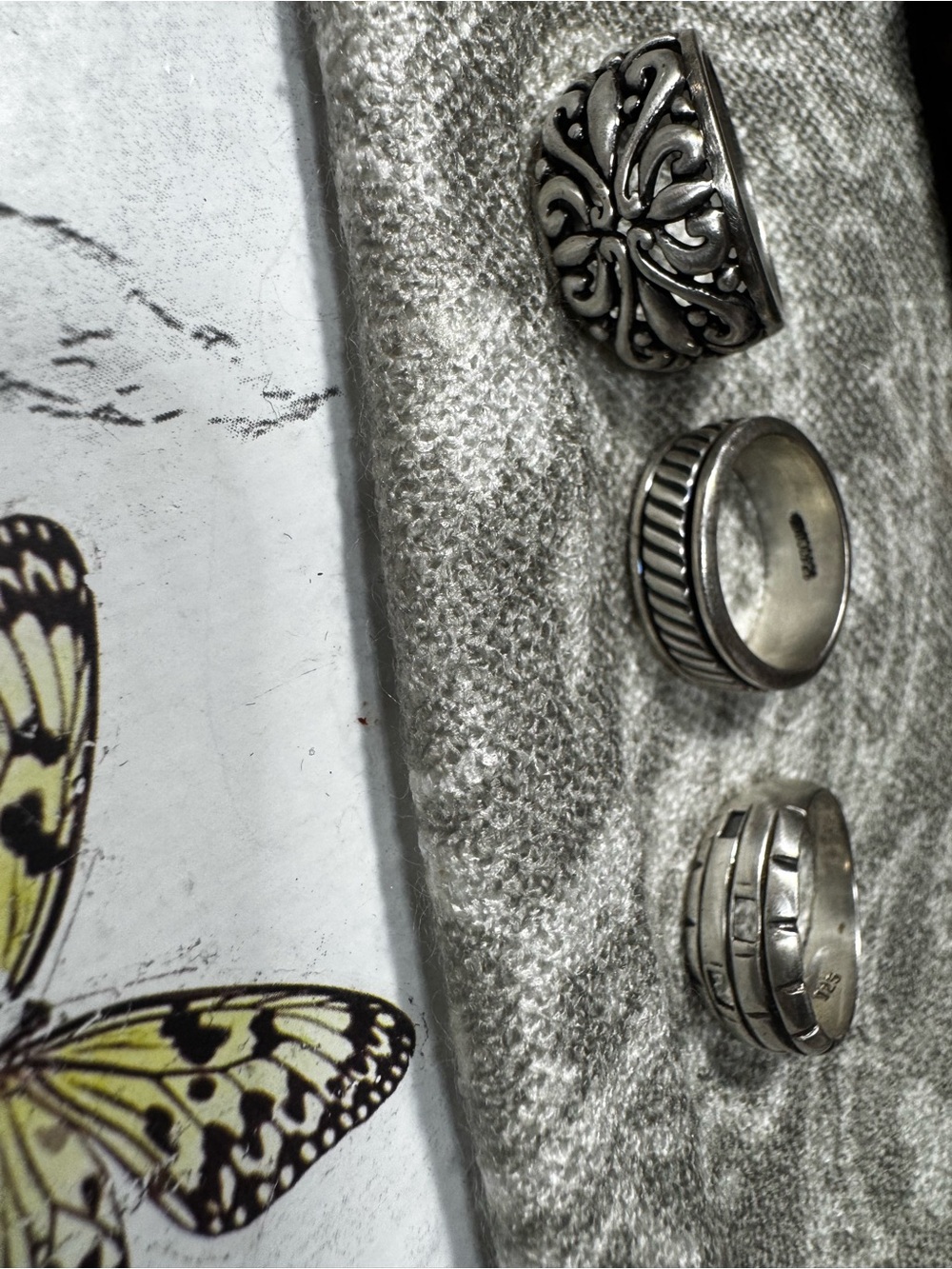 Vintage 925 Sterling Silver 3pc Ring Bundle - Spinner, Scroll, Atlantis
